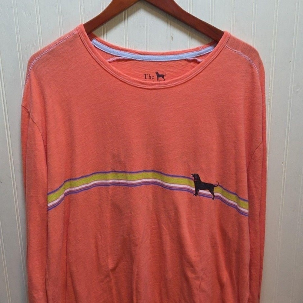 The Black Dog Shirt Mens 2XL Orange Tavern Co Stripe Long Sleeve Dog Graphic Tee